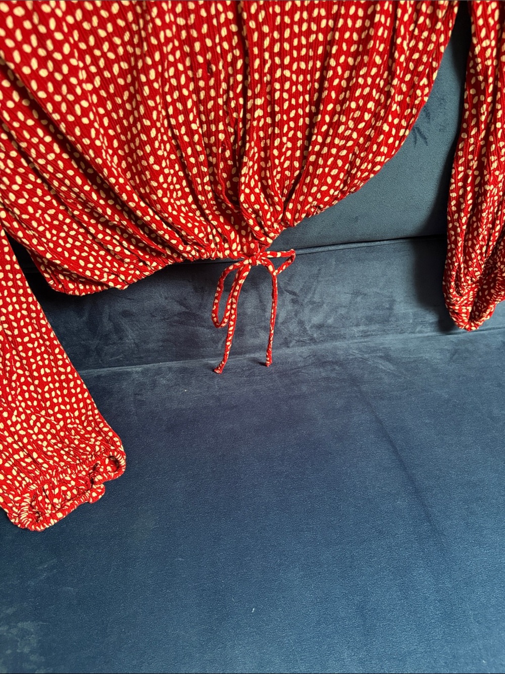 Amuse Society Red and White Dot Tie-Front Button Down Blouse - Picture 3 of 5